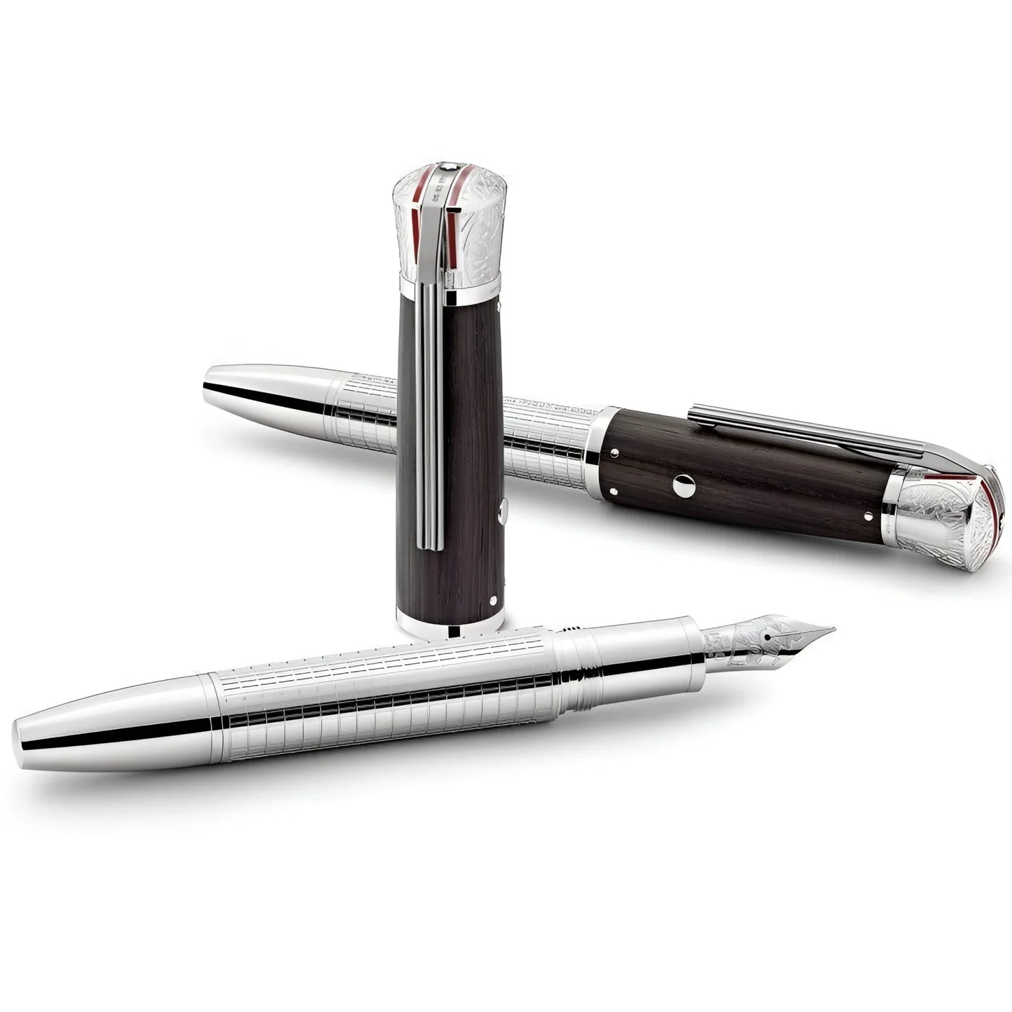 Montblanc stilografica great characters james dean limited edition 1931 con corpo in legno scuro e dettagli argentati inciso
