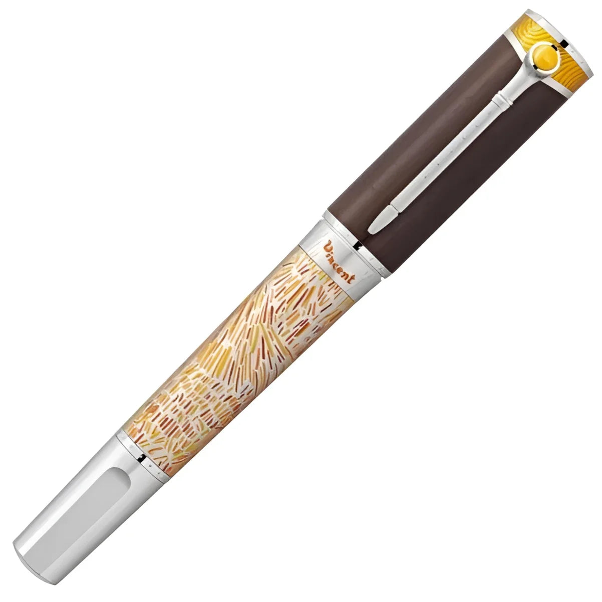 Montblanc stilografica van gogh marrone e oro con dettagli a pennellata ispirati a vincent van gogh barrel intricately designed