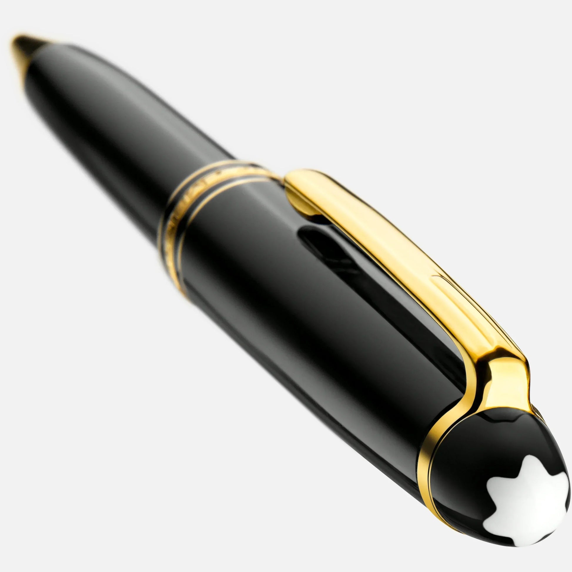 Montblanc penna a sfera meisterstück legrand in pregiata resina nera con dettagli finitura oro e stella bianca sul cappuccio
