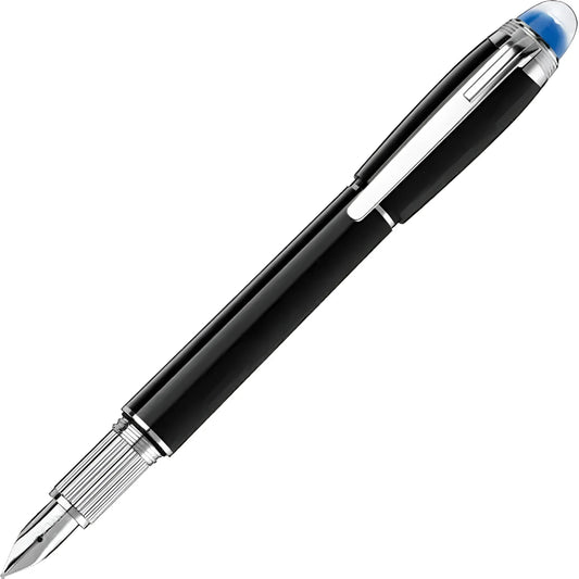 Montblanc stilografica starwalker in pregiata resina nera con accenti argento e cartuccia inchiostro blu punta m