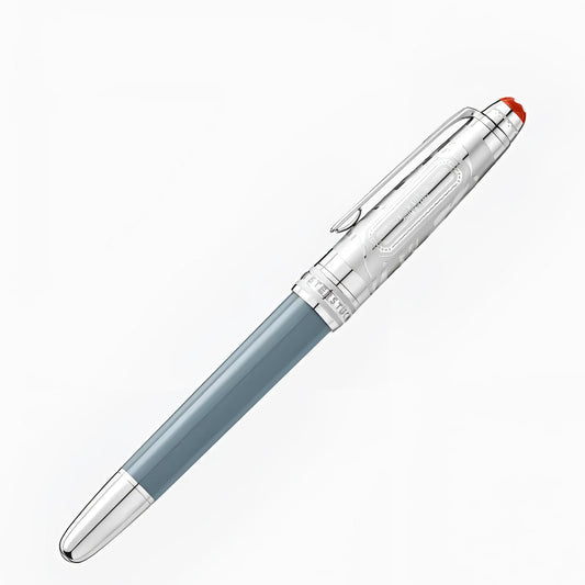 Montblanc roller meisterstück x olympic heritage chamonix 1924 doué classique pen with matte gray barrel and silver accents