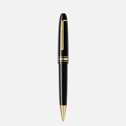 Montblanc penna a sfera meisterstück legrand in pregiata resina nera con dettagli finitura oro e design elegante