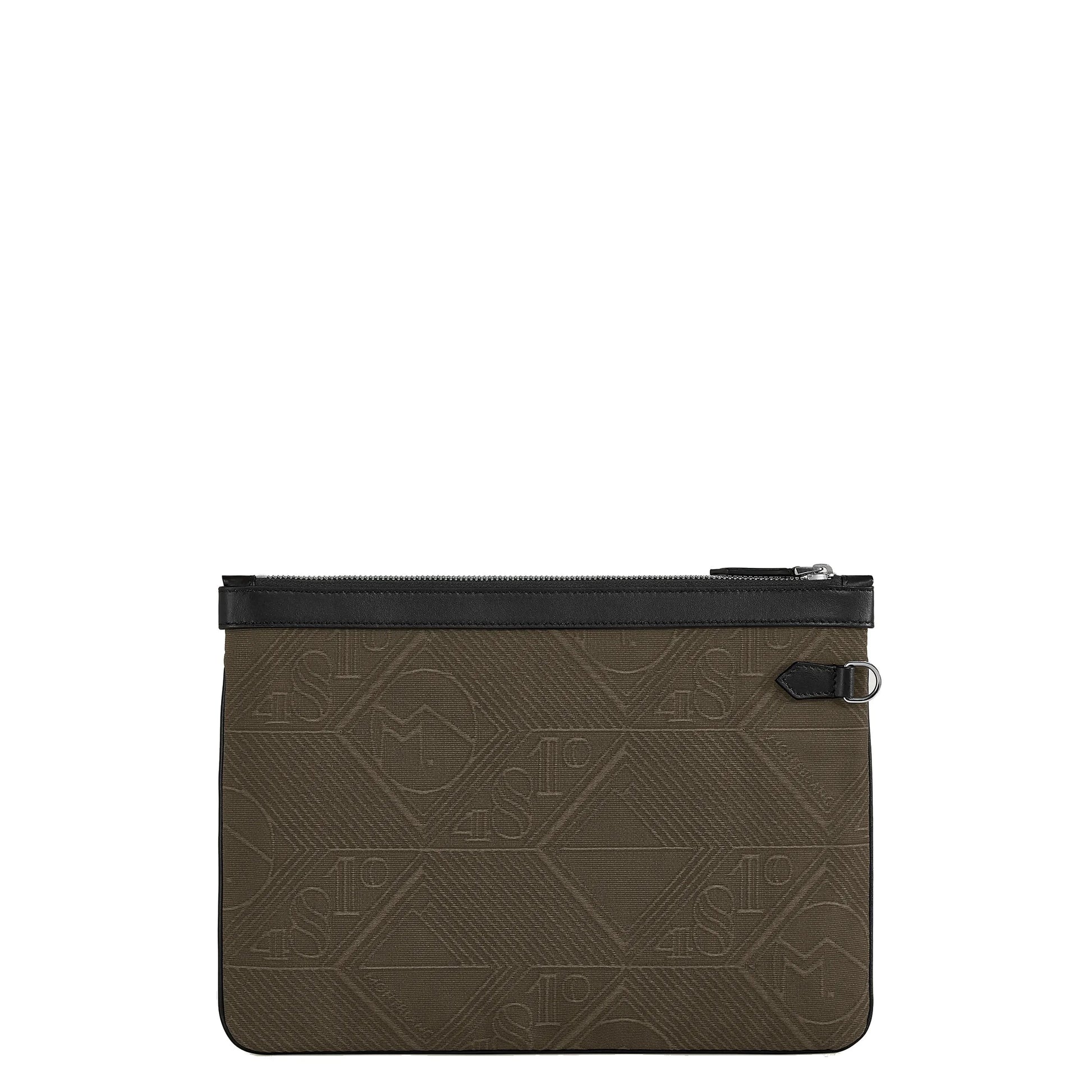 Montblanc pochette 4810 kaki verde tessuto jacquard con motivo geometrico e rifiniture in pelle nera accessorio ricercato