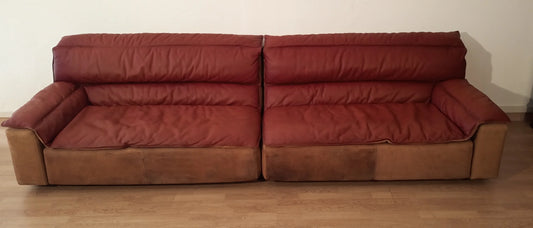 Vintage Bogo sofa in brown leather and suede with reclining seats by Carlo Bartoli for Rossi di Albizzate 1970