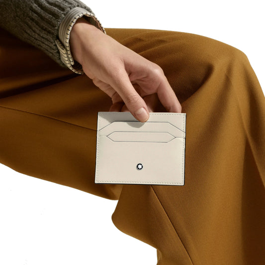 Montblanc porta carte meisterstück avorio beige nuvolato in pelle con sei scomparti e logo centrale discreto