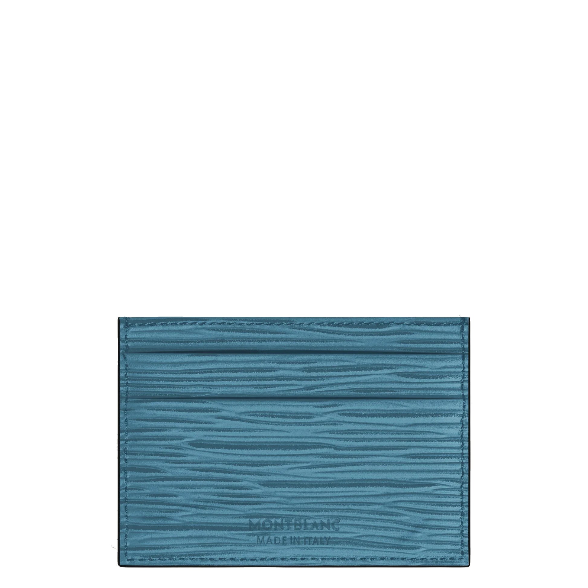 Montblanc porta carte 5 scomparti blu fumé in pelle martellata color teal con cuciture rifinite