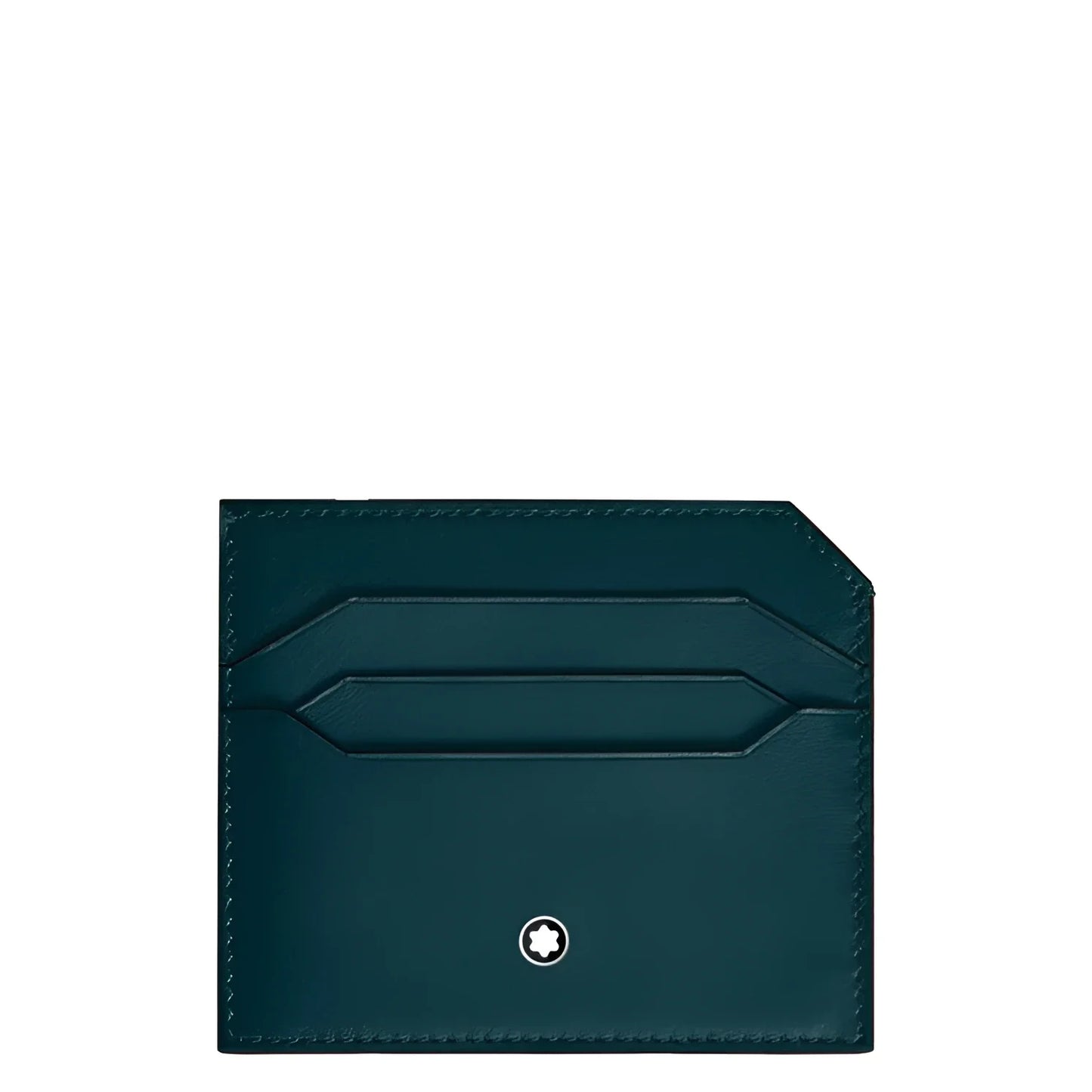 Porta carte montblanc in pelle verde scuro con logo montblanc argento modello blu legion soft 198755