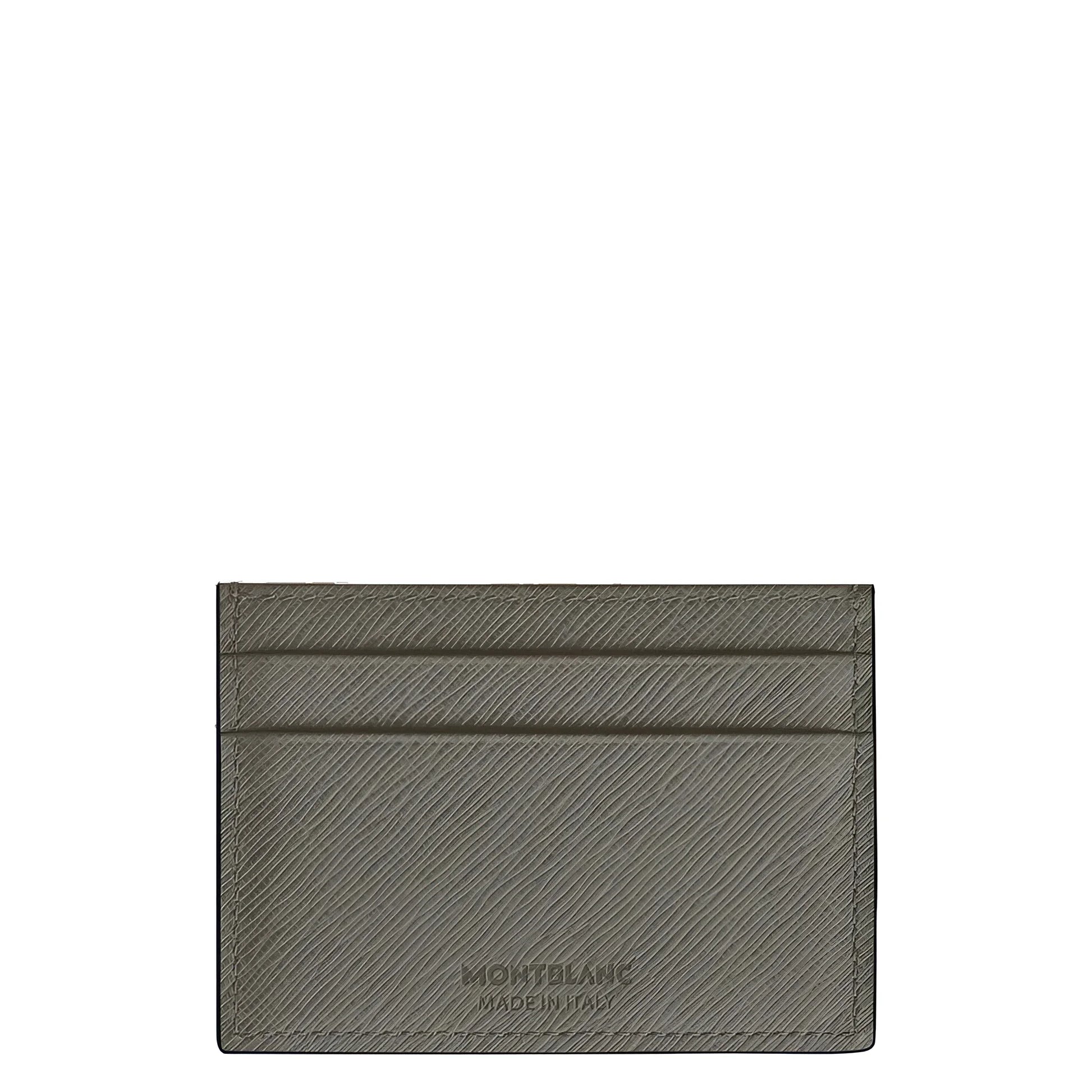 Montblanc porta carte in pelle stampa saffiano grigio medio con 5 scomparti in pelle verde oliva strutturata