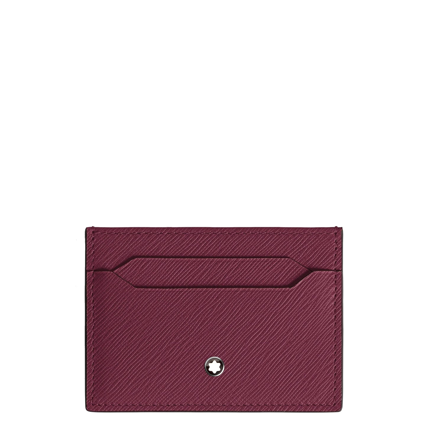 Montblanc porta carte in pregiata pelle stampa saffiano color cassis con cinque scomparti e stella argento