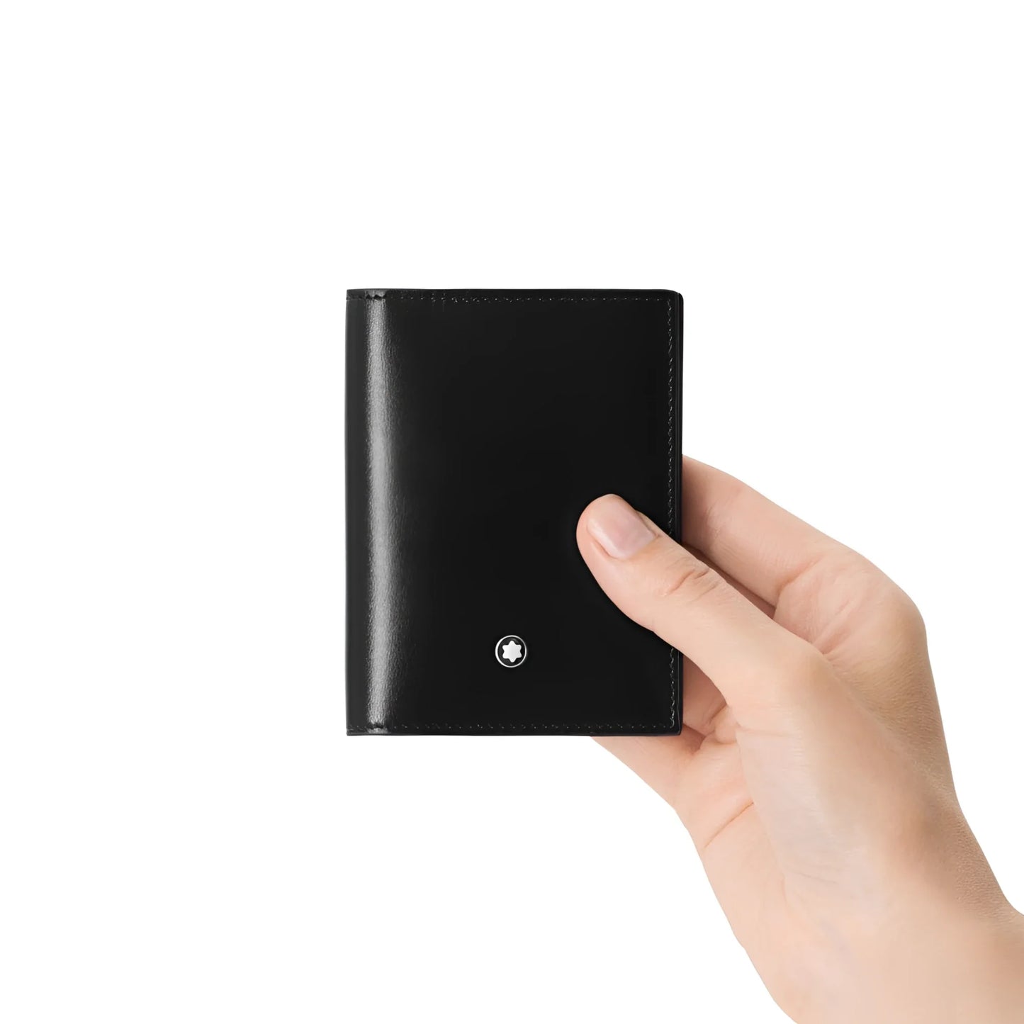 Montblanc porta carte meisterstück in pelle nera con logo stella argento e quattro scomparti modello 198321