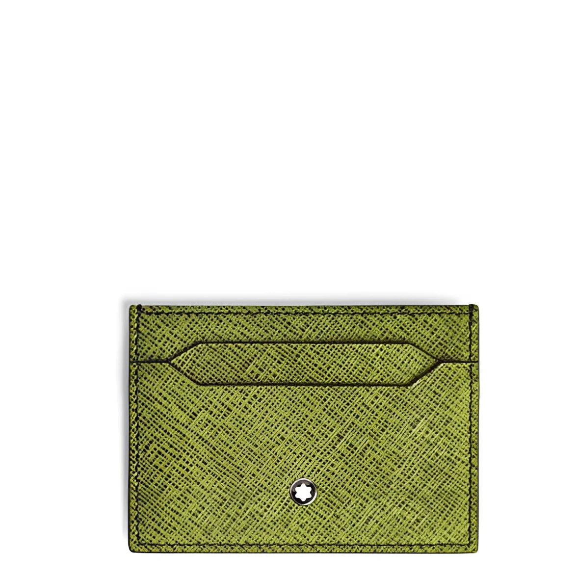 Montblanc porta carte in pelle stampa saffiano multi lime con emblema stella argento e cinque scomparti