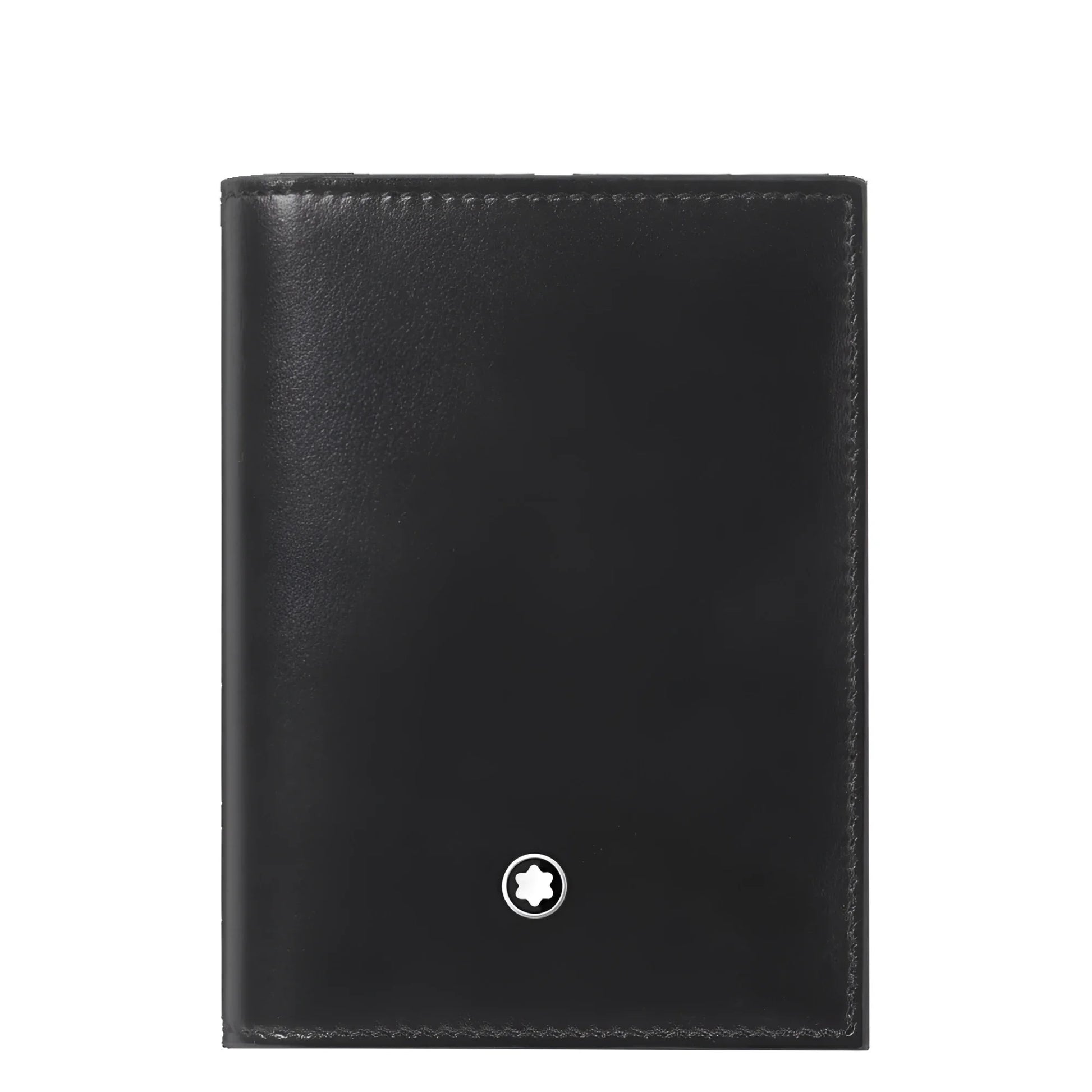 Porta carte montblanc meisterstück nero in pelle con emblem montblanc argento sul davanti modello 198321