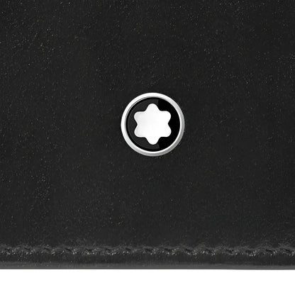 Custodia porta passaporto montblanc in pelle nera con emblema argentato a stella a sei punte al centro