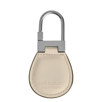 Cream-colored leather portachiavi meisterstück with polished silver clasp and montblanc logo in pelle liscia beige nuvolato