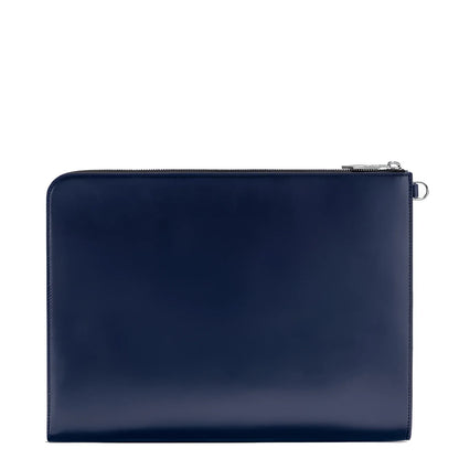 Portadocumenti meisterstück montblanc blu inchiostro in pelle con zip argento e anello metallico perfetto compagno elegante