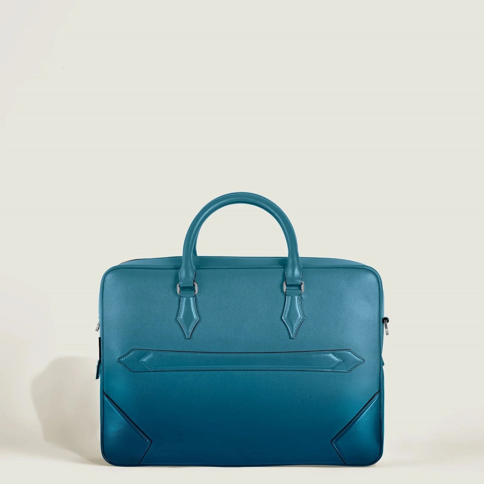 Elegante portadocumenti Meisterstück in pelle blu fumé con design strutturato e manici superiori Montblanc
