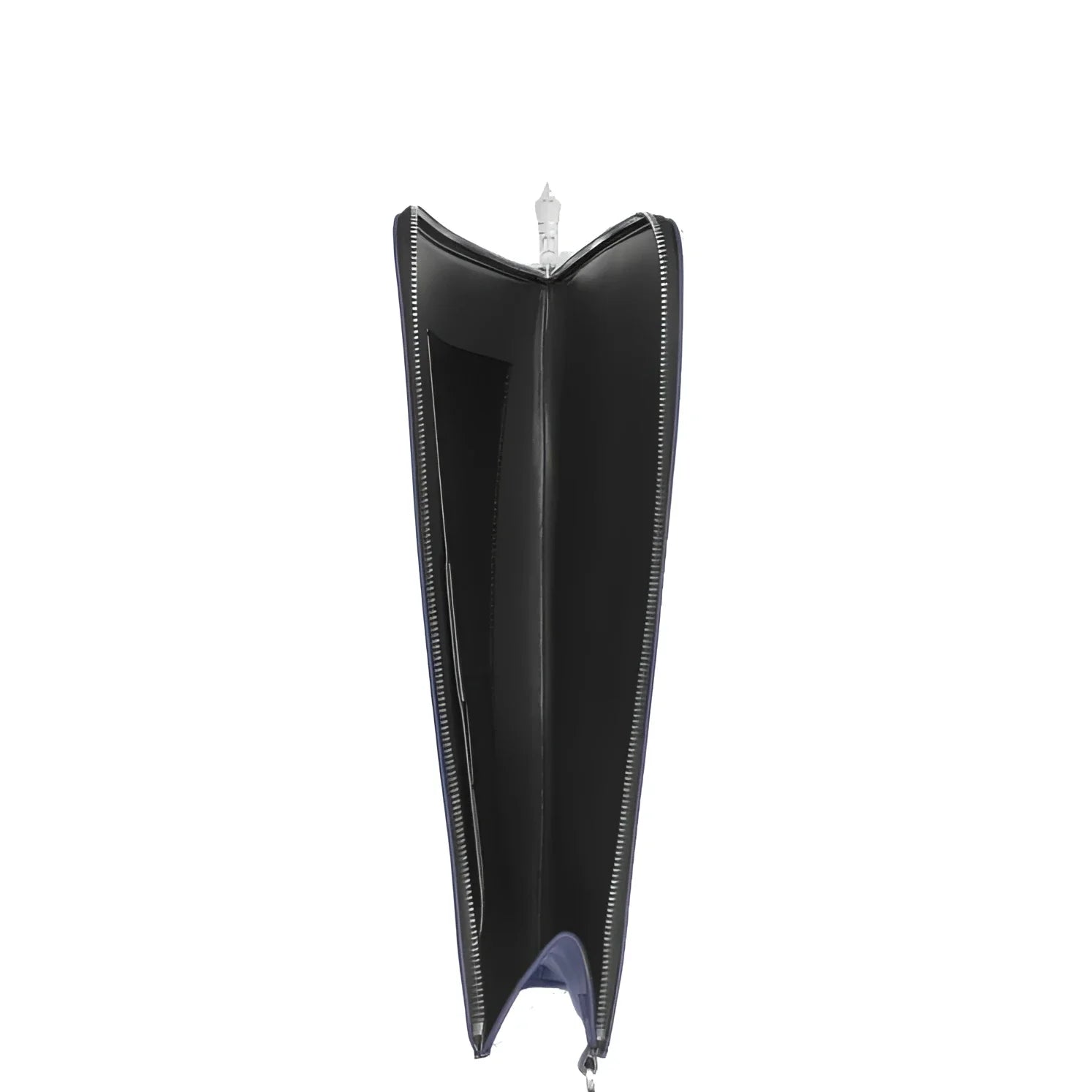 Portadocumenti meisterstück montblanc blu inchiostro in pelle nera con cerniera argento e interno blu navy perfetto compagno elegante