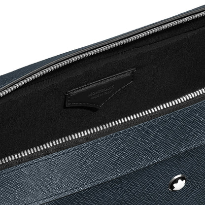 Montblanc borsa portadocumenti media sartorial tweed blu in pelle texturizzata blu scuro con elegante cartella presenta e capiente scomparto principale