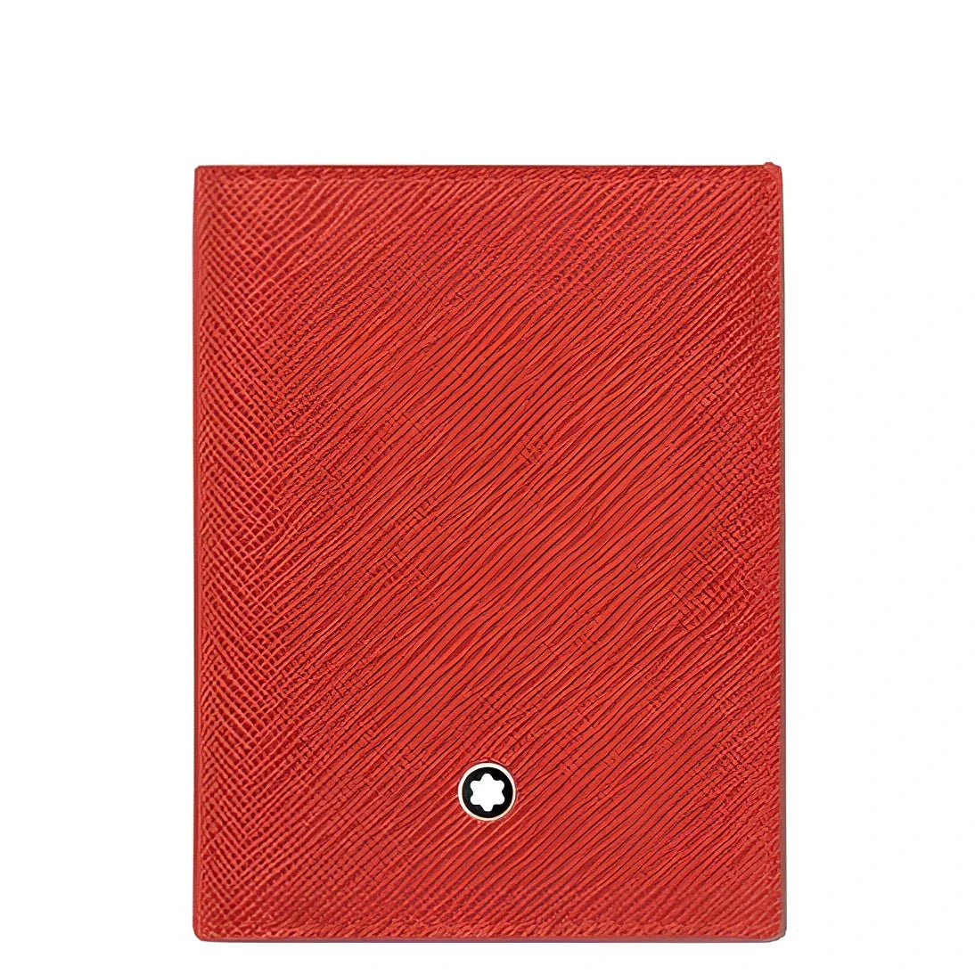 Portafoglio mini montblanc in pelle saffiano corallo con stampa saffiano corallo e emblem montblanc argento
