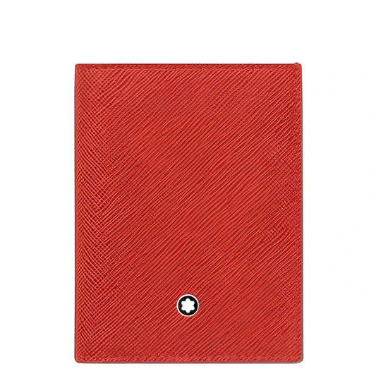 Portafoglio mini montblanc in pelle saffiano corallo con stampa saffiano corallo e emblem montblanc argento
