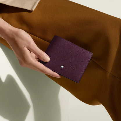 Montblanc portafoglio scomparti sartorial cassis in pelle stampa saffiano viola con emblema stella argento