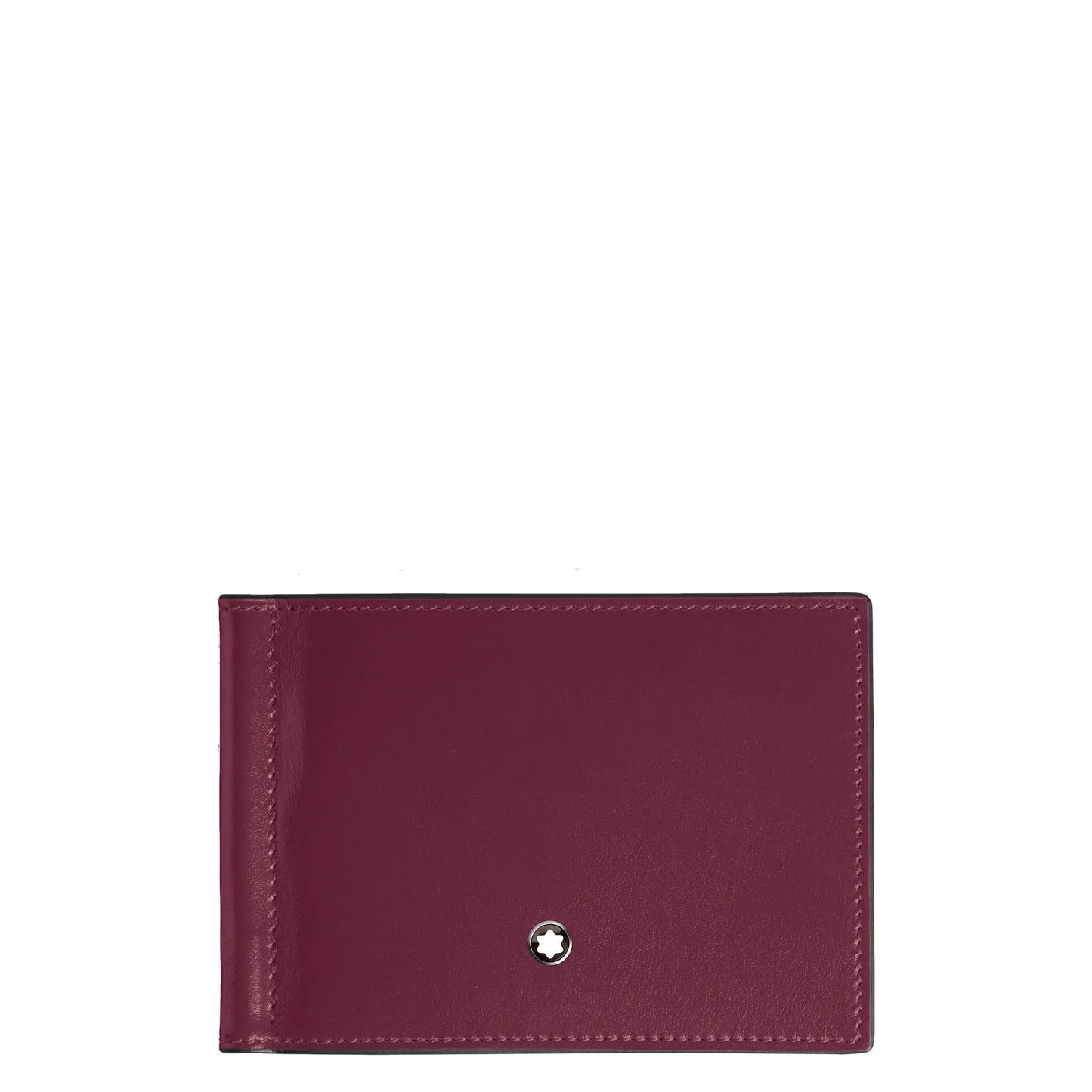 Portafoglio pieghevole meisterstück in pelle bordeaux con cuciture precise ed emblema argentato centrale