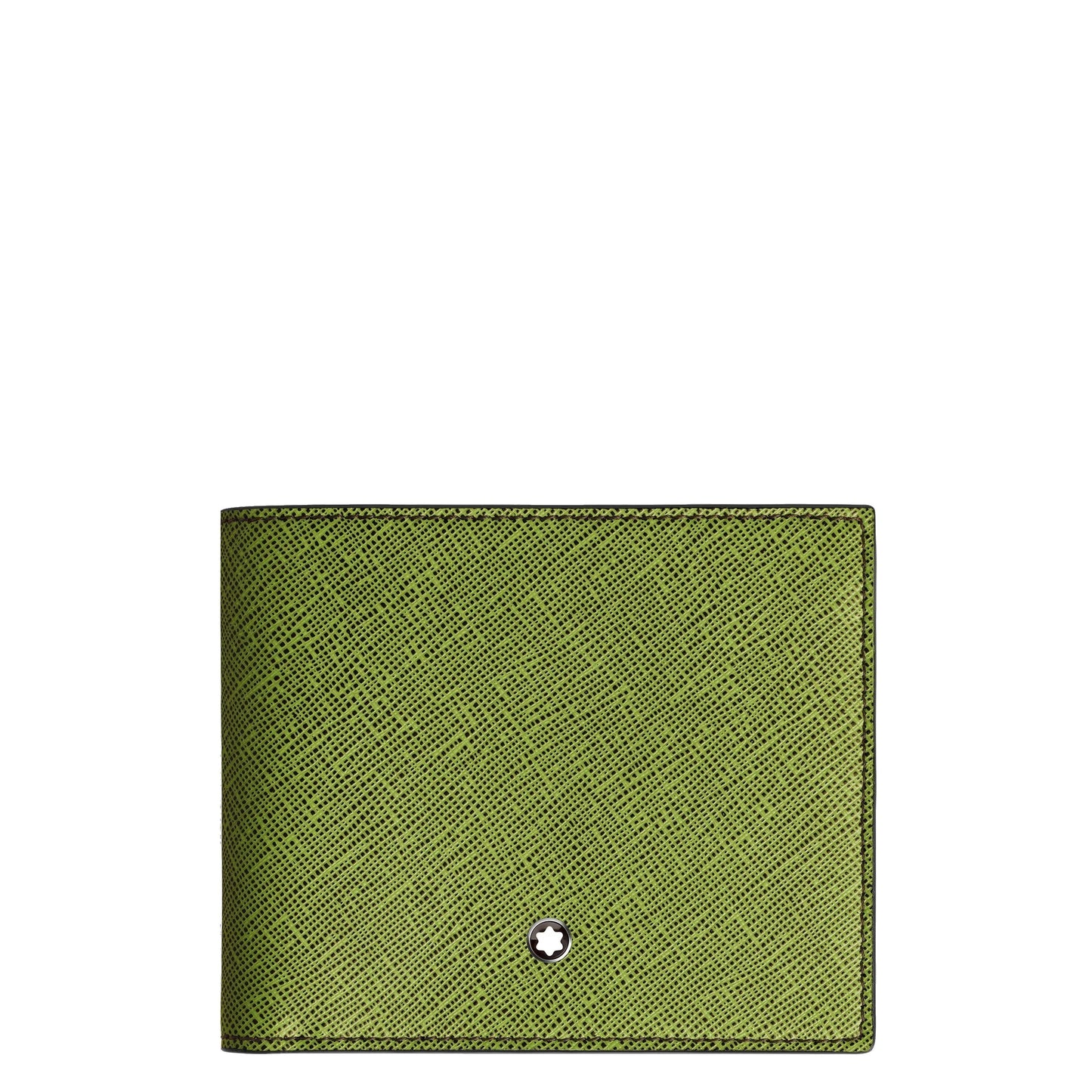 Montblanc portafoglio 8 scomparti in pelle stampa saffiano verde oliva con texture pelle di lucertola multi lime