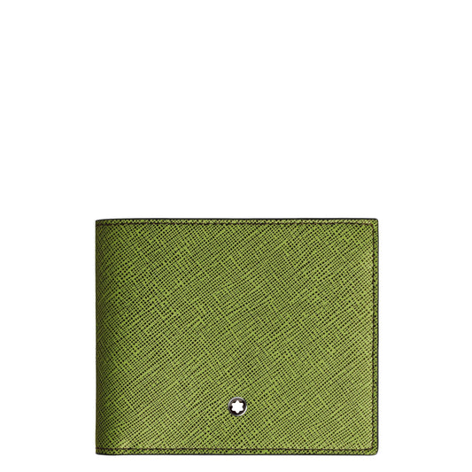 Montblanc portafoglio 8 scomparti in pelle stampa saffiano verde oliva con texture pelle di lucertola multi lime