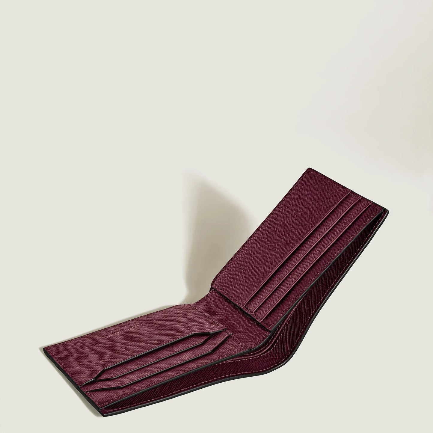 Montblanc portafoglio scomparti sartorial cassis in pelle bordeaux con stampa saffiano e cuciture scure