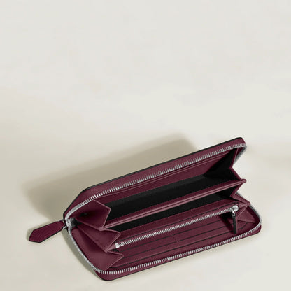 Portafoglio montblanc sartorial cassis in pelle bordeaux con texture e cerniera completa argento