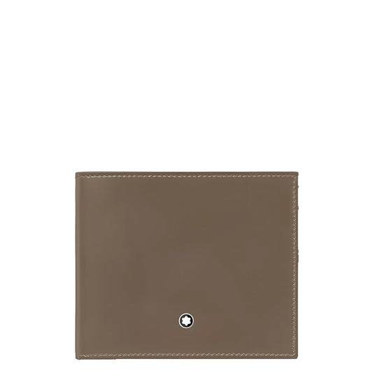 Portafoglio meisterstück montblanc in pelle lucida mastice taupe con tasche extra e cuciture precise