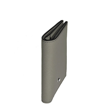 Montblanc portafoglio mini grigio medio in pelle stampa saffiano con cuciture nere e logo argentato elegante