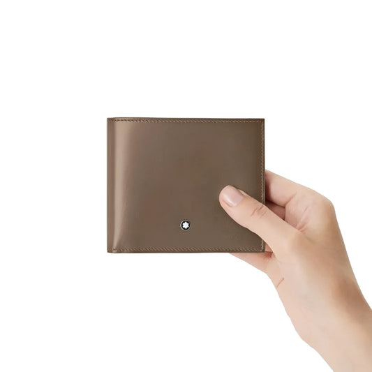 Portafoglio Meisterstück Montblanc in pelle lucida mastice marrone con finitura opaca e tasche extra con stella argento
