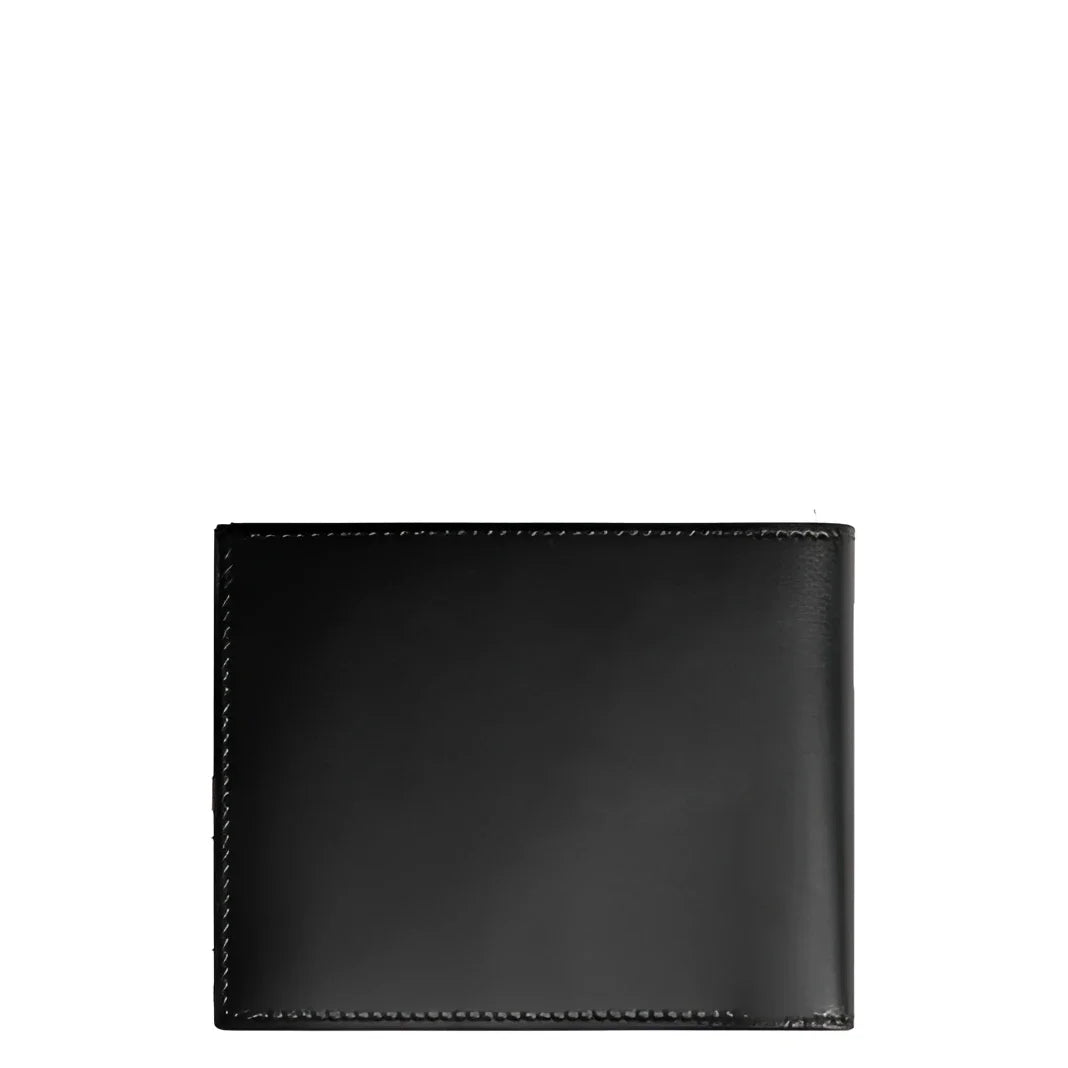 Montblanc portafoglio in pelle nera con porta carte amovibile blu legion e cuciture rifinite sui bordi