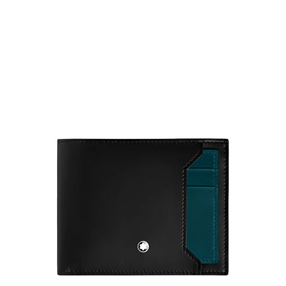 Montblanc portafoglio in pelle nera con interno blu legion e porta carte amovibile con logo argentato montblanc
