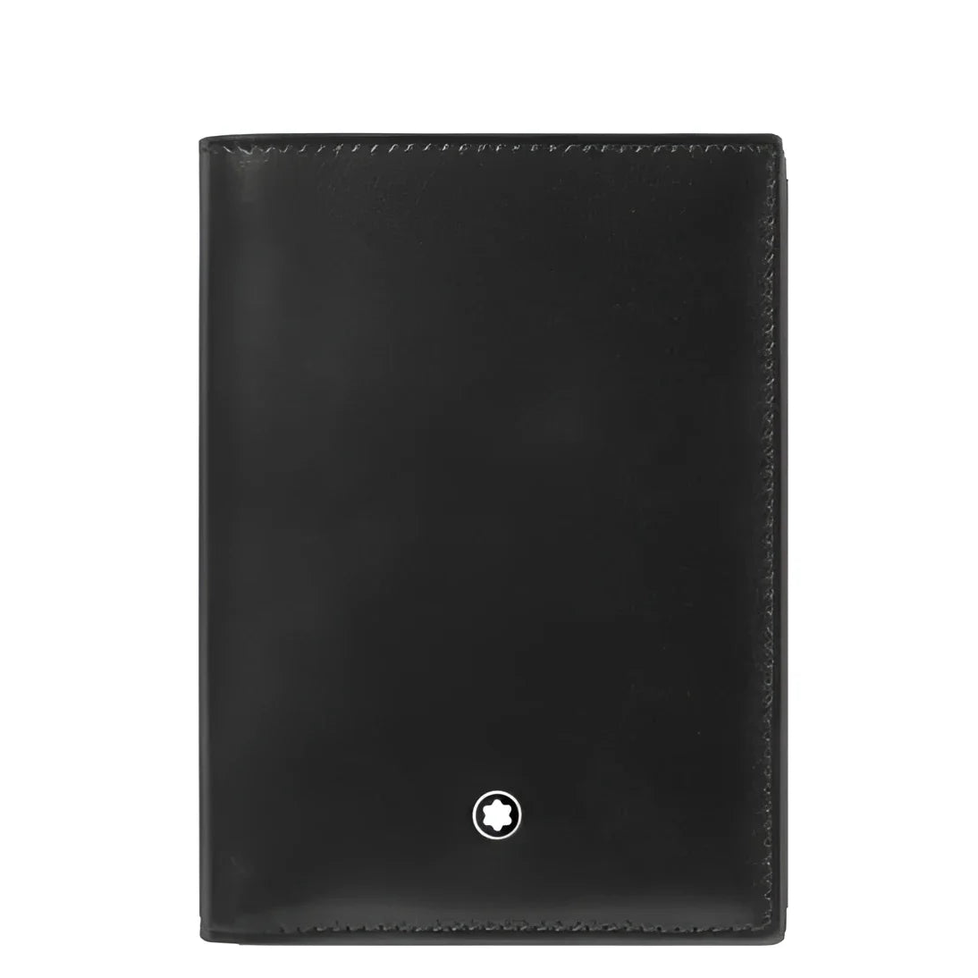 Portafoglio meisterstück montblanc in pelle nera con design elegante e logo argento distintivo modello 198317