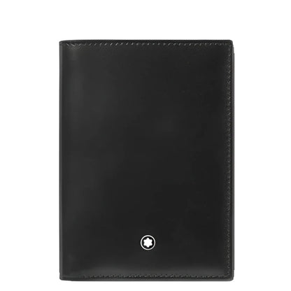 Portafoglio meisterstück montblanc in pelle nera con design elegante e logo argento distintivo modello 198317