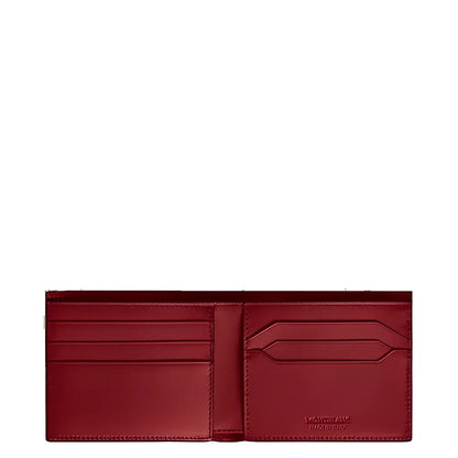 Portafoglio montblanc meisterstück in pelle ruggine scuro con sei scomparti e logo inciso sulla pelle montblanc