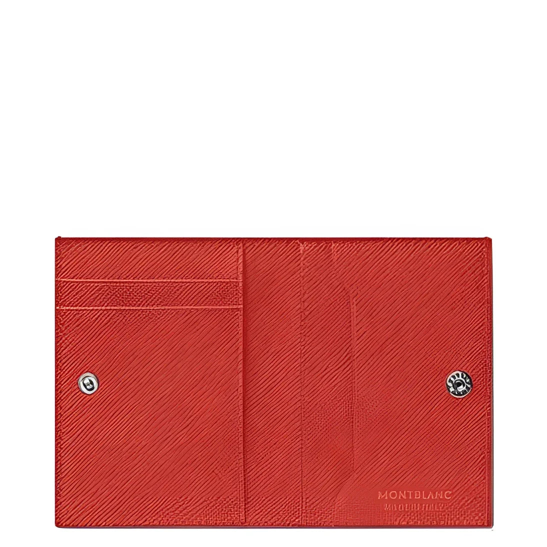 Portafoglio mini montblanc in pelle rossa stampa saffiano corallo con 4 scomparti sartorial corallo e bottoni argento
