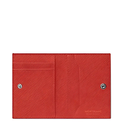 Portafoglio mini montblanc in pelle rossa stampa saffiano corallo con 4 scomparti sartorial corallo e bottoni argento