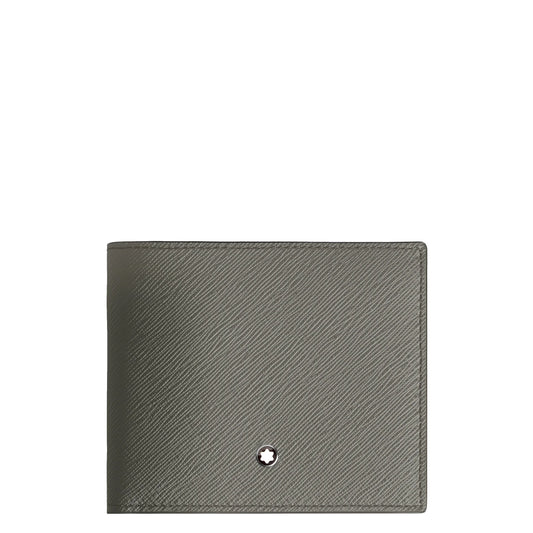 Montblanc portafoglio 8 scomparti sartorial grigio in pelle stampa saffiano con logo stella goffrato centrale