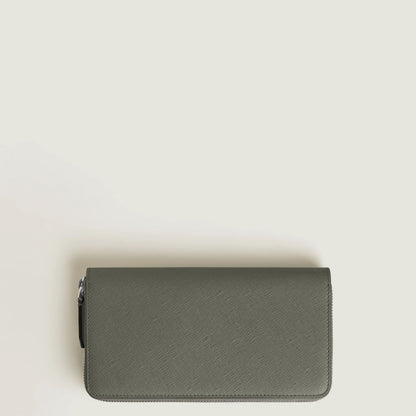 Montblanc portafoglio olive green in pelle con stampa saffiano grigio e cerniera completa sartorial accessorio versatile