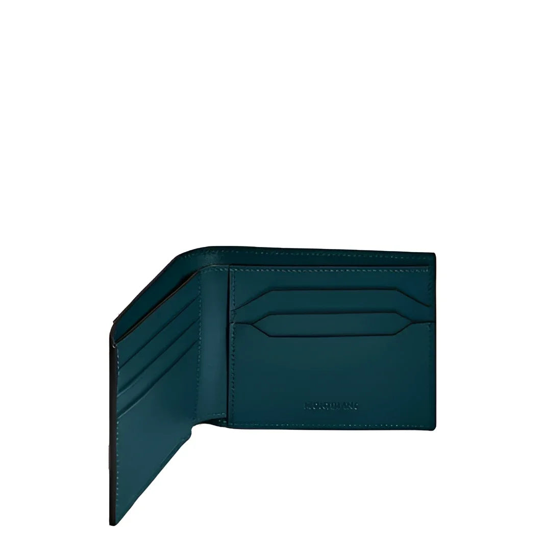 Montblanc portafoglio blu legion in pelle soft con 6 scomparti e porta carte amovibile in pelle verde scuro