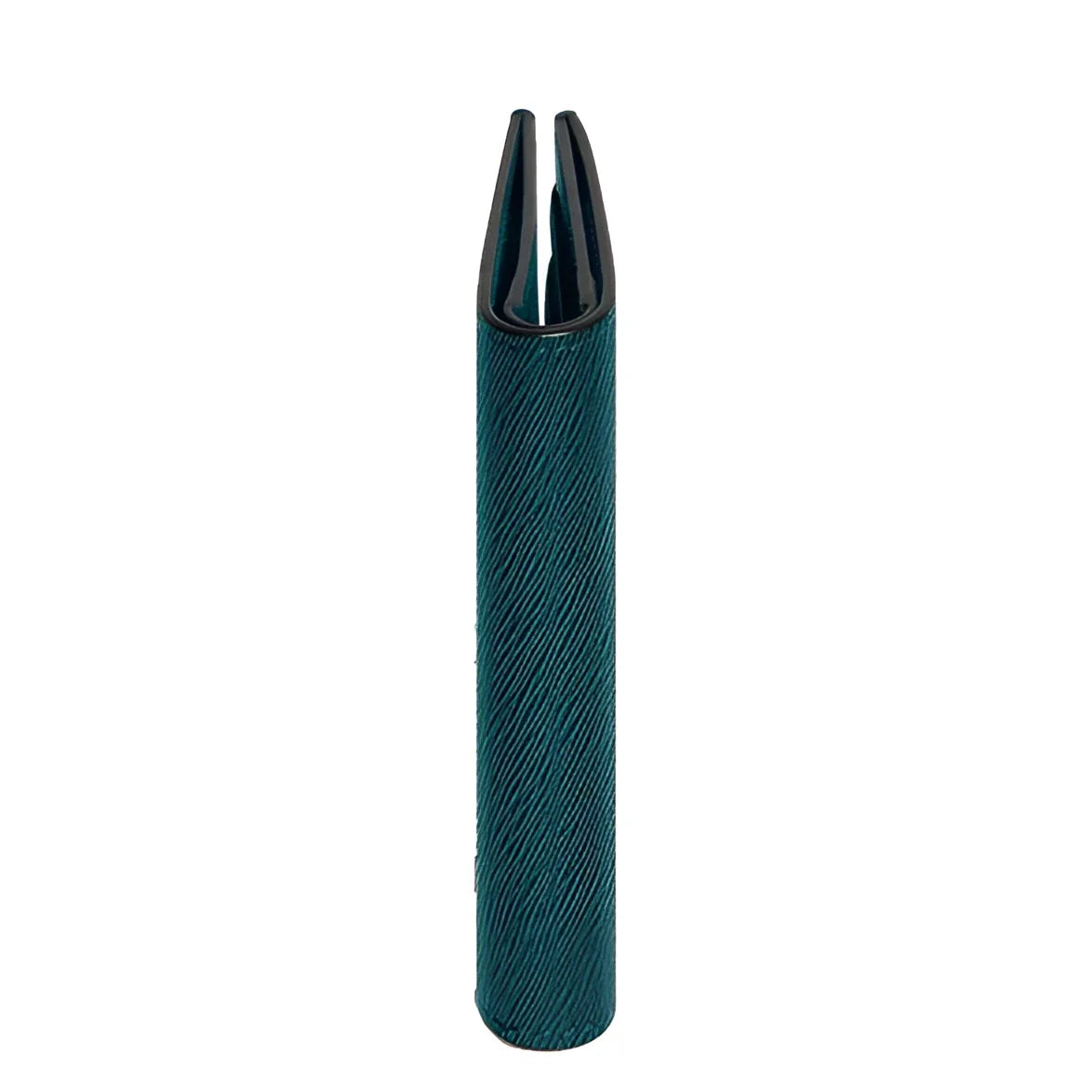 Portafoglio mini montblanc blu cipro con texture cilindrica teal e chiusura nera divisa in quattro scomparti