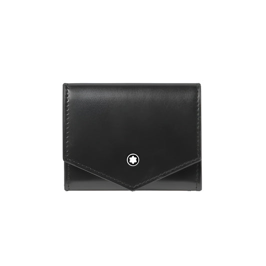 Portamonete meisterstück montblanc in morbida pelle liscia nera con emblema a stella argento scelta ideale
