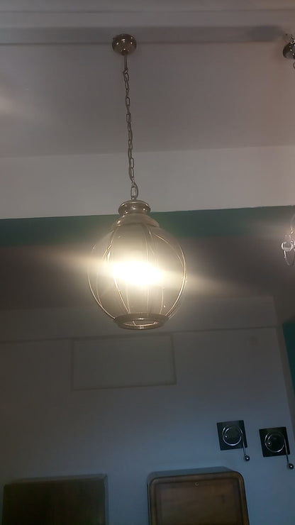 Lampadario in ottone con vetri fumé a spicchi, seconda metà XX secolo