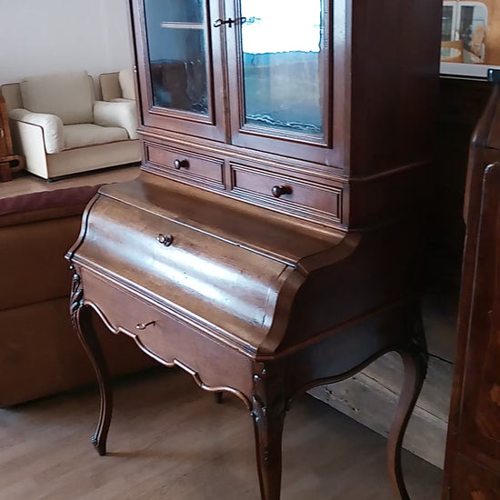 Credenza scrittoio in rovere massello con vetrina vintage restaurata XIX secolo