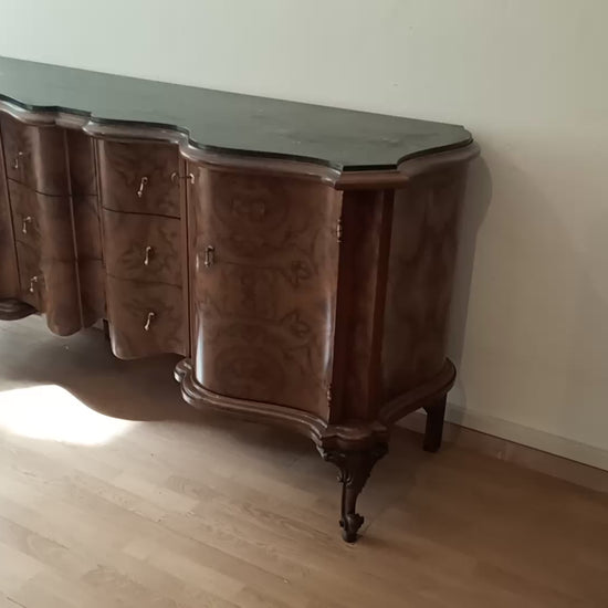 Credenza bassa chippendale in radica di noce originale