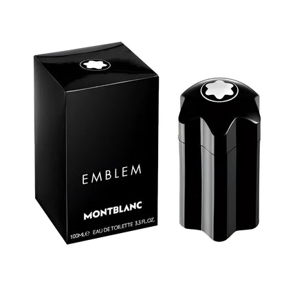 Bottiglia di montblanc profumo emblem eau de toilette 100ml nera con design sfaccettato e stella dargento incarna un’essenza nuova fragranza maschile montblanc