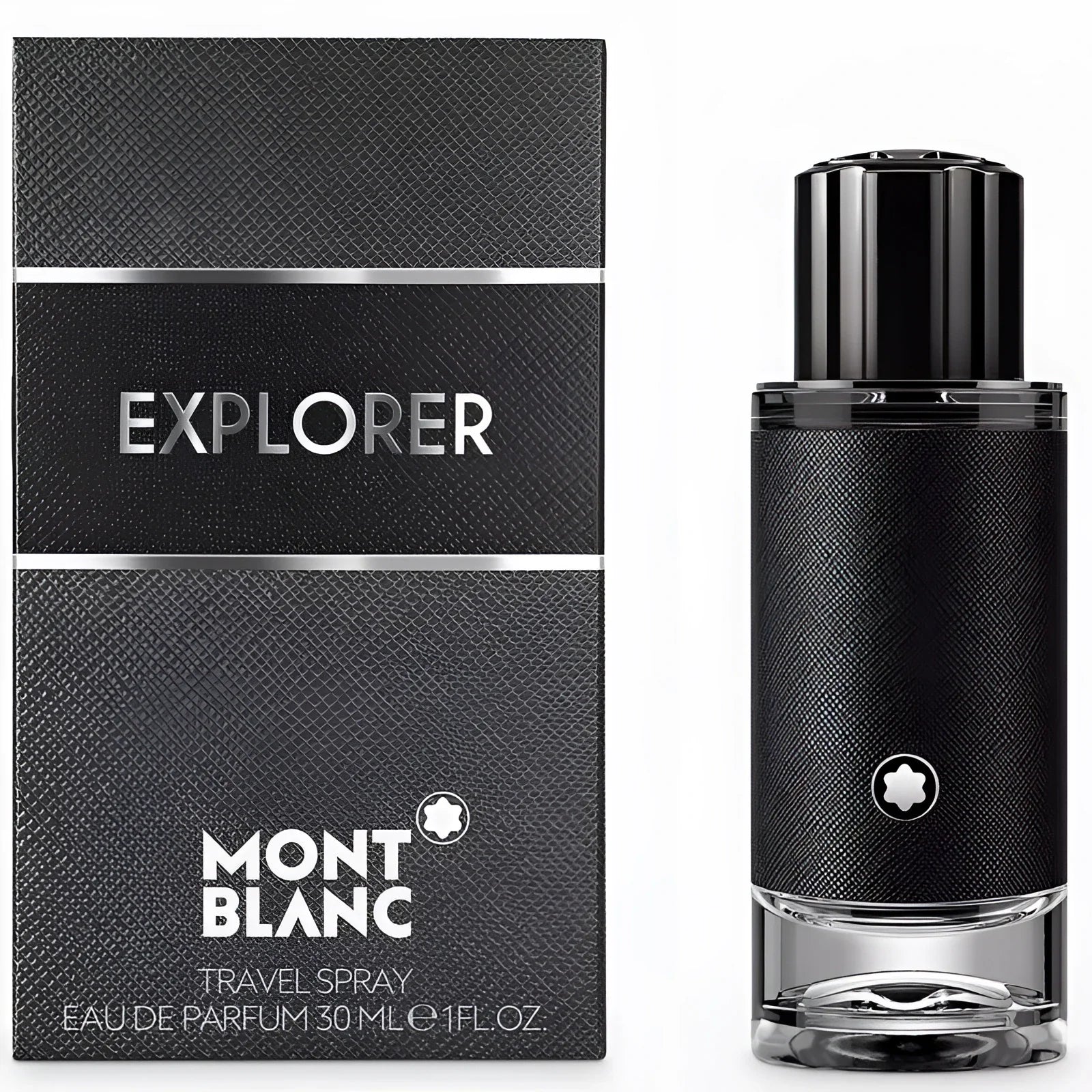 Flacone spray montblanc explorer eau de parfum 30ml nero testurizzato con dettagli argento design moderno